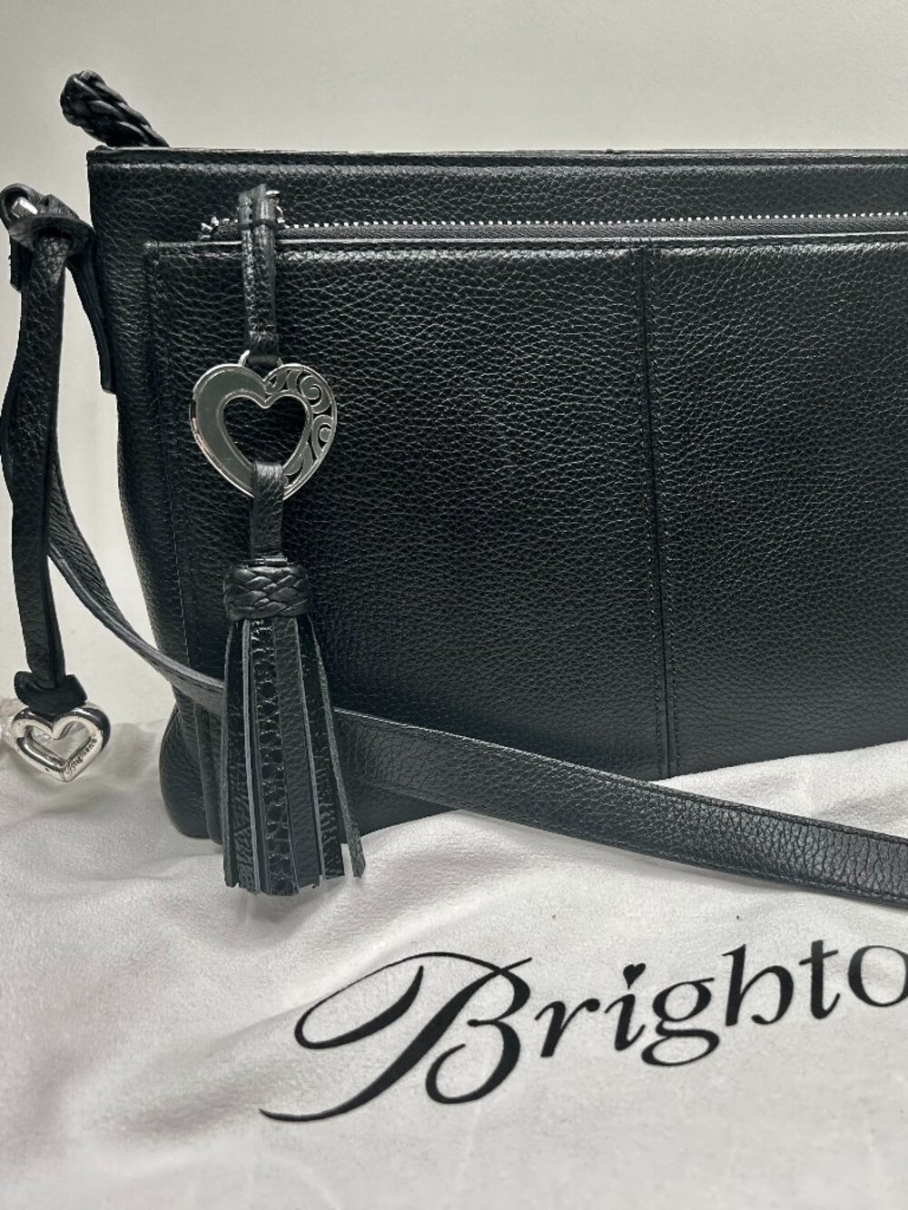 BRIGHTON Barbados Banks City Bag Organizer Black Leather Crossbody Bag